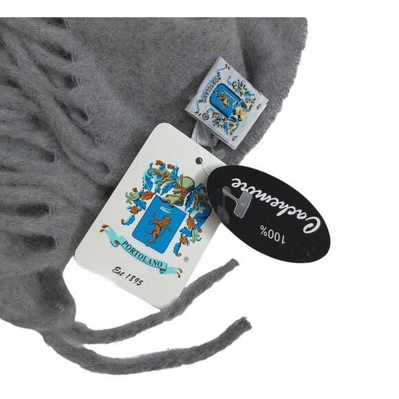 Portolano Gray Cashmere Fringe Scarf Made In Italy New - Picture 3 of 6